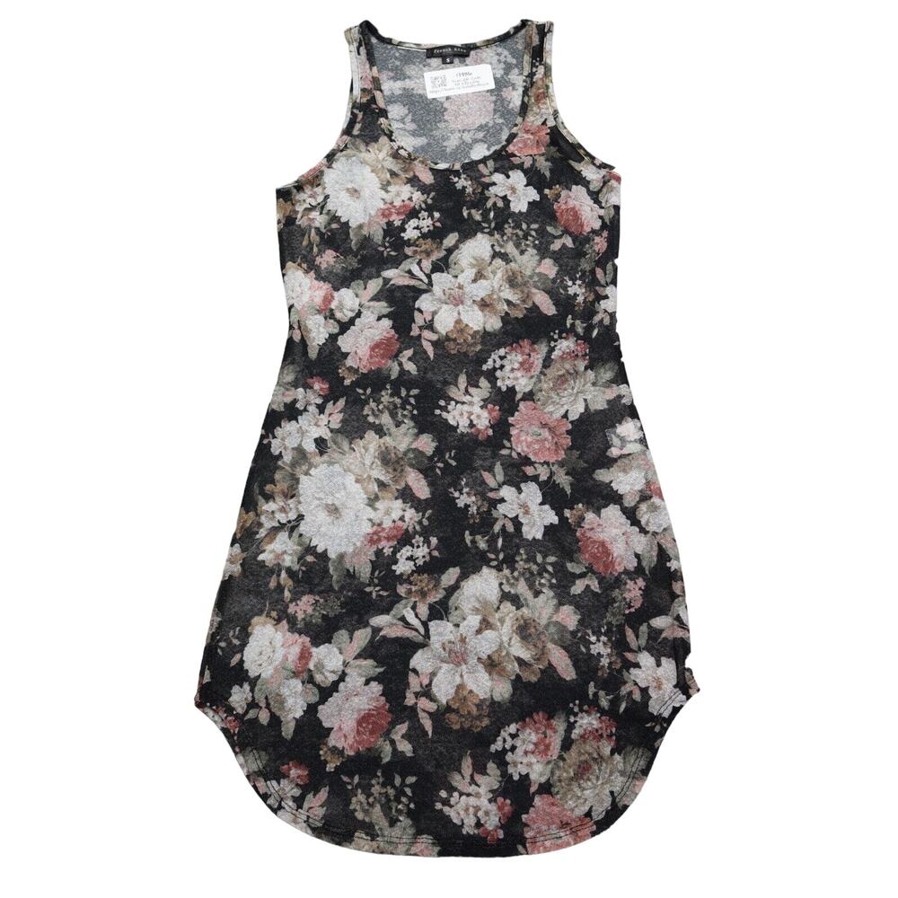French Kiss Dress Womens S Black Floral Sleeveless Scoop Neck Sheer Tank Dress